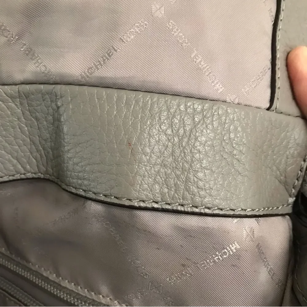 Michael Kors Riley‎ rhinestone studded gray pebble drawstring leather backpack
